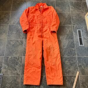 Men's Vintage 70's Key Imperial Bright Orange Insulated Coveralls Jumpsuit Sz L